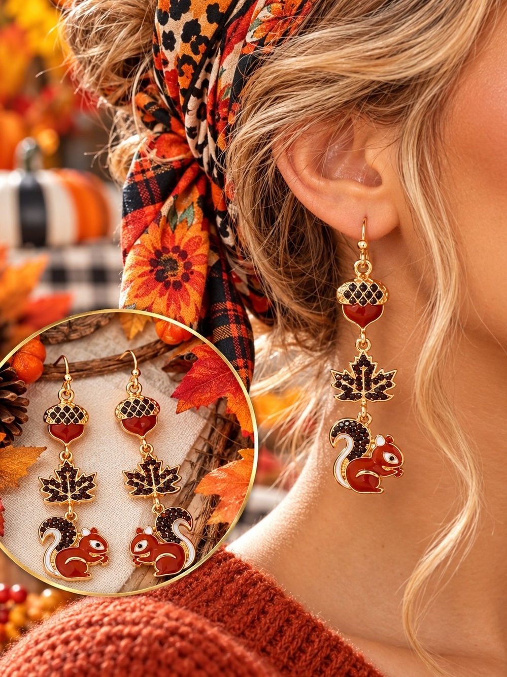 BETSEY JOHNSON SQUIRREL & ACORN DROP EARRINGS